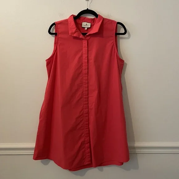 Tuckernuck Sleeveless Charlie Dress Shirt‎ Dress Red Coral Size L Collar Classic - Picture 2 of 10